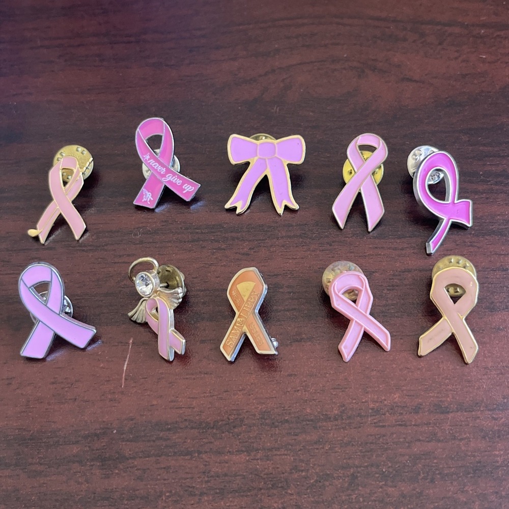 Lot Of 10 Breast Cancer Awareness Ribbons Lapel Hat Pins B1